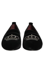 Black Crown Embellished Dress Loafers Shoes