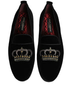 Black Crown Embellished Dress Loafers Shoes