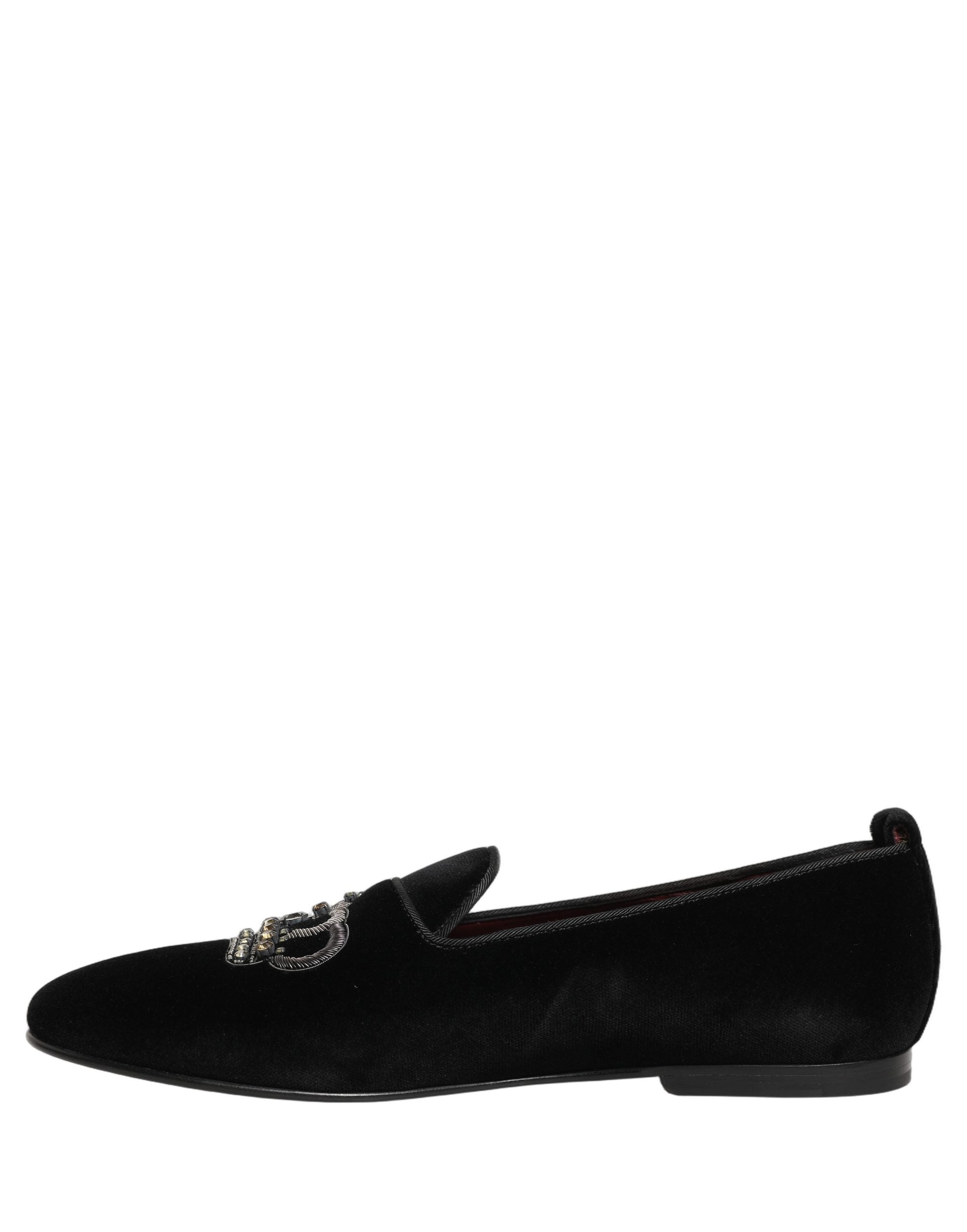 Black Crown Embellished Dress Loafers Shoes