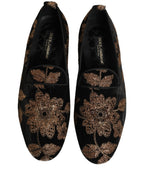 Black Floral Jacquard Dress Loafers Shoes