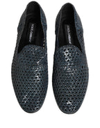 Blue Woven Raffia Slip On Loafers Men Shoes