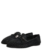 Black Woven Leather Slip On Loafers Men Shoes