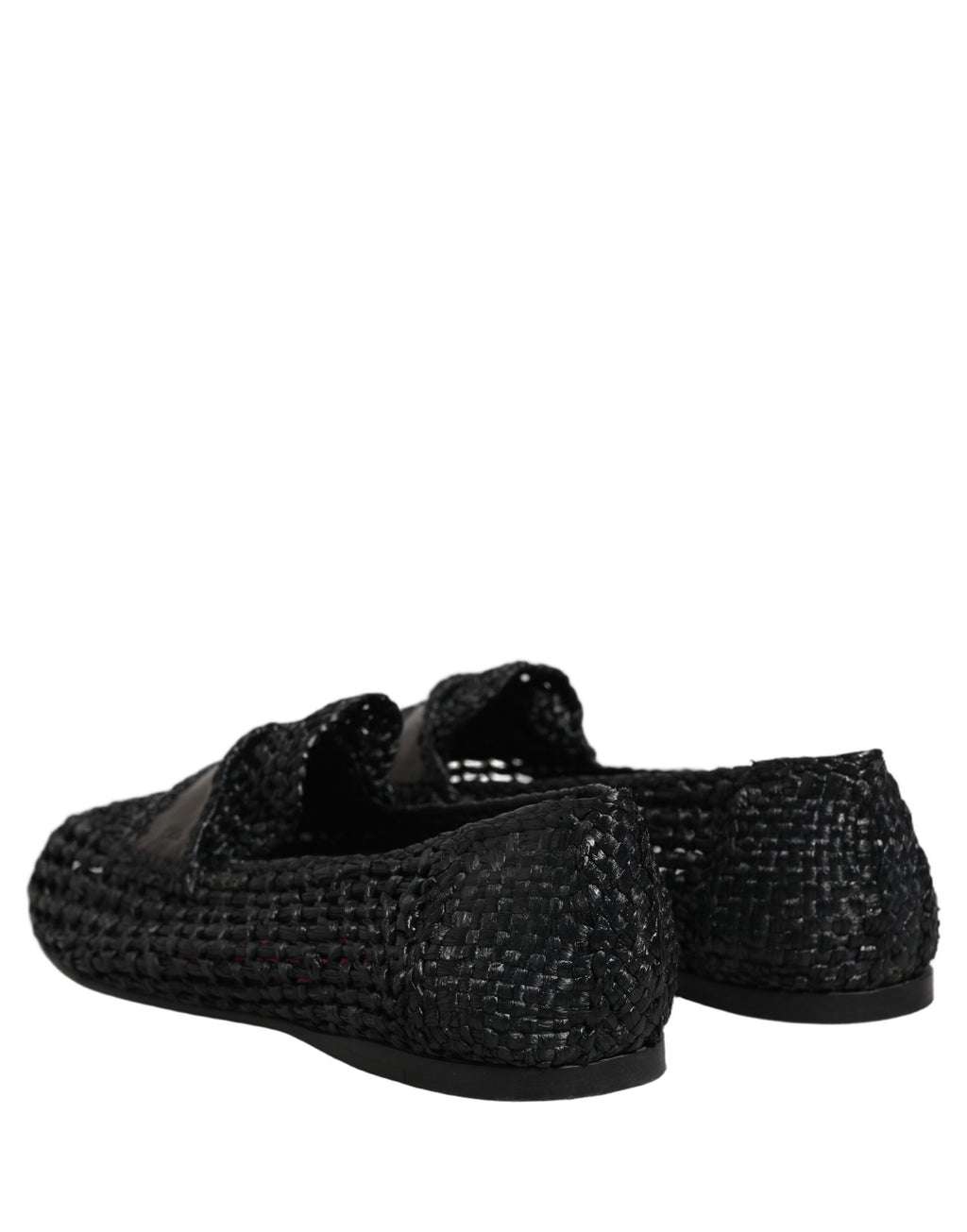Black Woven Leather Slip On Loafers Men Shoes