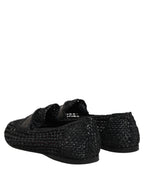 Black Woven Leather Slip On Loafers Men Shoes