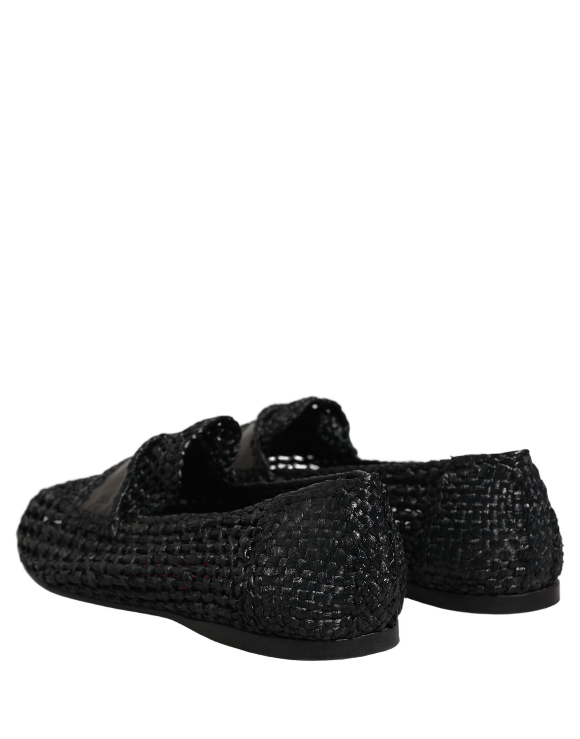 Black Woven Leather Slip On Loafers Men Shoes