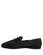 Black Woven Leather Slip On Loafers Men Shoes