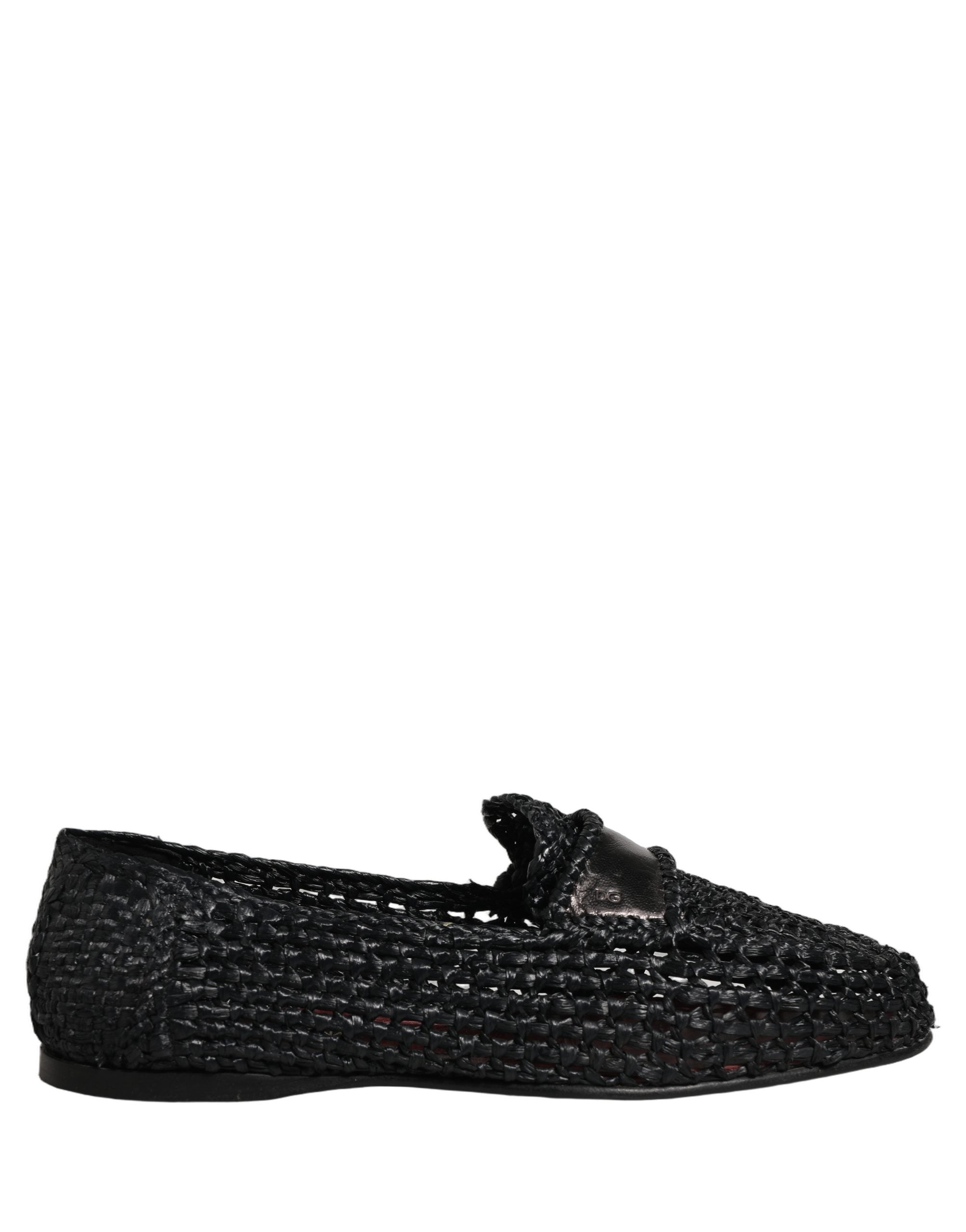Black Woven Leather Slip On Loafers Men Shoes