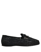 Black Woven Leather Slip On Loafers Men Shoes