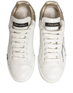 White Gold Low Top Leather Sneakers Shoes
