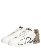 White Gold Low Top Leather Sneakers Shoes