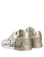 White Gold Low Top Leather Sneakers Shoes