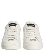 White Leather Logo Plaque Low Top Sneakers Shoes