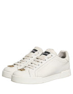 White Leather Logo Plaque Low Top Sneakers Shoes