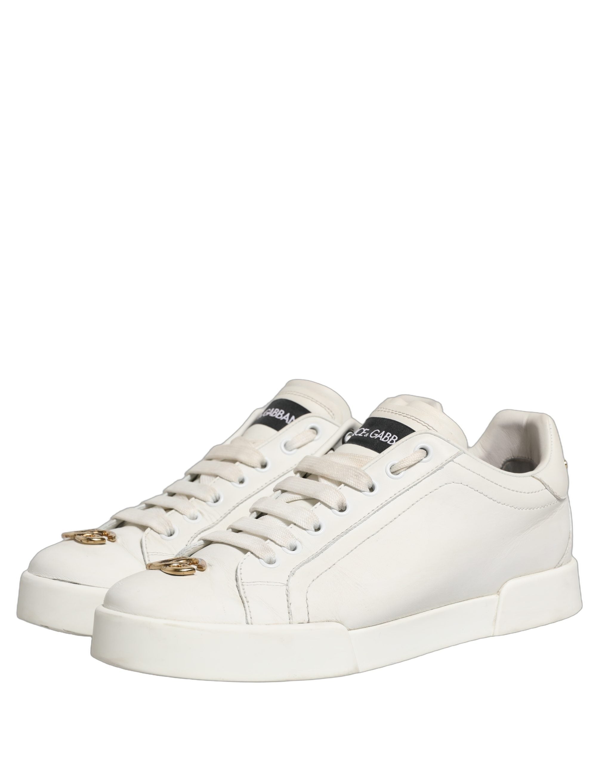 White Leather Logo Plaque Low Top Sneakers Shoes