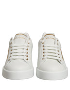 White Gold Embellished Low Top Sneakers Shoes