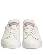 White Pink Leather Low Top Sneakers Shoes