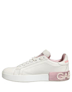 White Pink Leather Low Top Sneakers Shoes