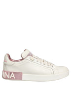 White Pink Leather Low Top Sneakers Shoes