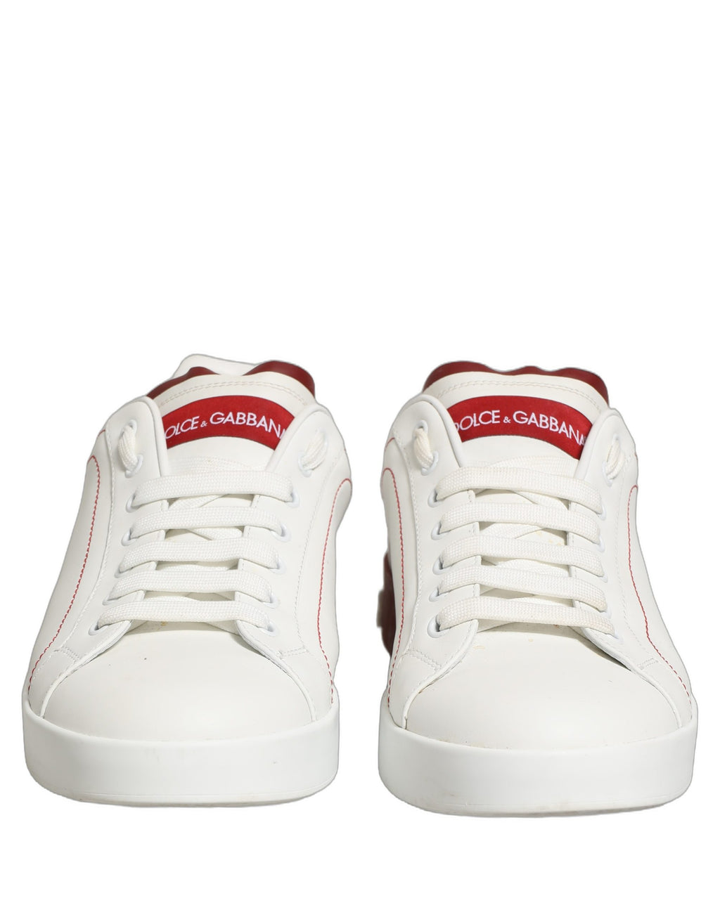 White Red Leather Lace Up Sneakers Shoes