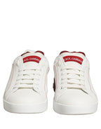 White Red Leather Lace Up Sneakers Shoes