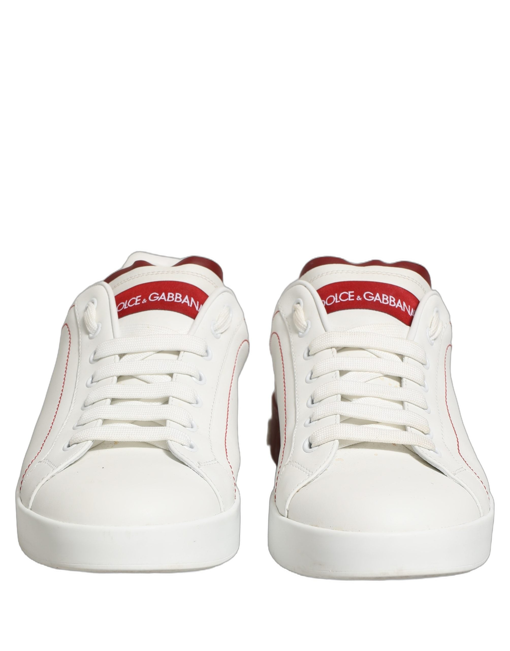 White Red Leather Lace Up Sneakers Shoes