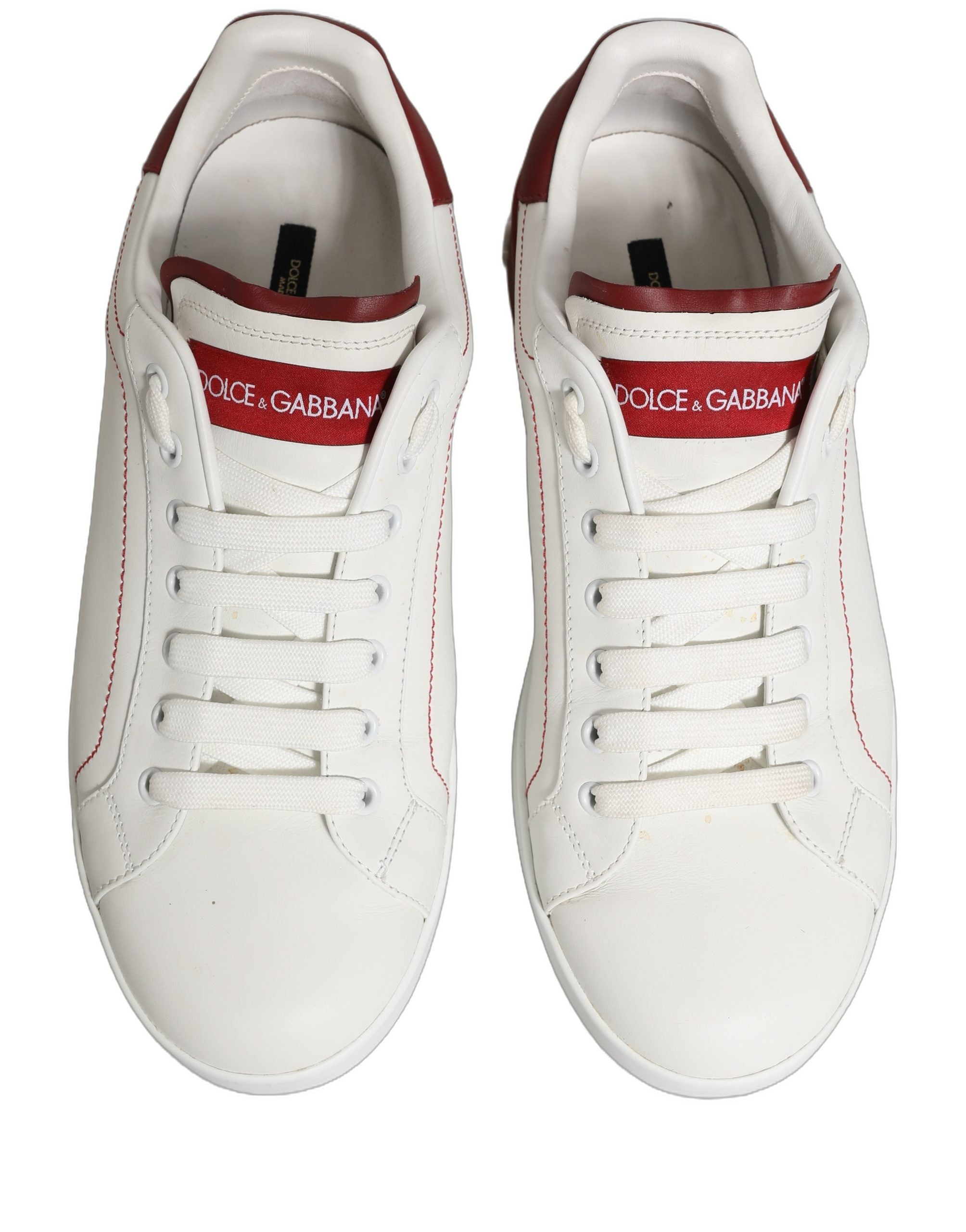 White Red Leather Lace Up Sneakers Shoes