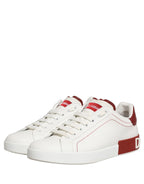 White Red Leather Lace Up Sneakers Shoes