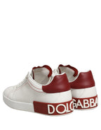 White Red Leather Lace Up Sneakers Shoes