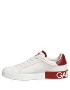 White Red Leather Lace Up Sneakers Shoes