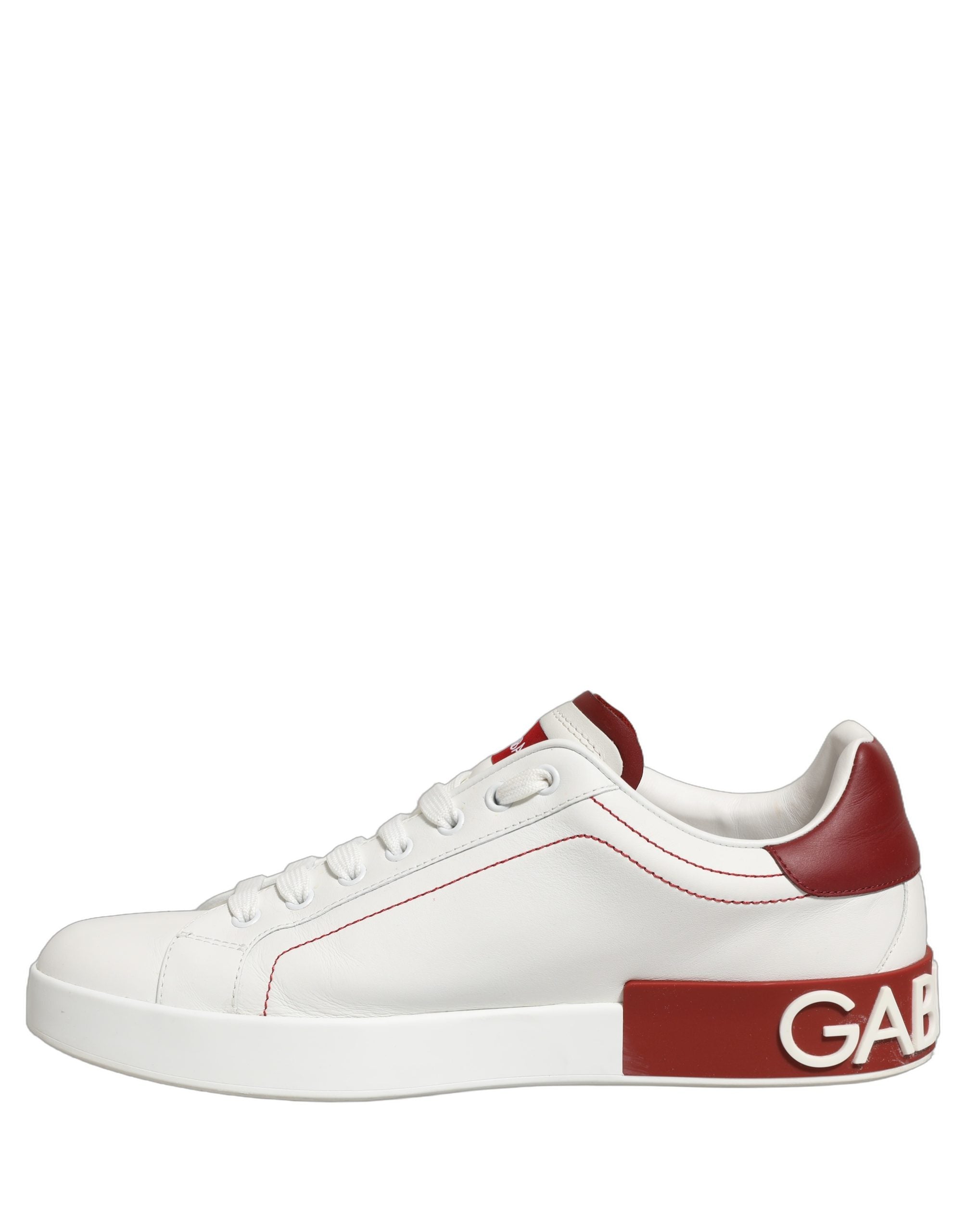 White Red Leather Lace Up Sneakers Shoes