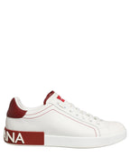 White Red Leather Lace Up Sneakers Shoes