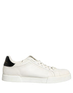 White Black Leather Lace Up Sneakers Shoes