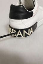 White Black Leather Lace Up Sneakers Shoes