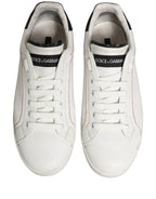 White Black Leather Lace Up Sneakers Shoes