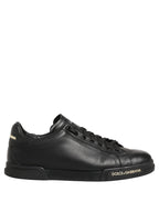 Black Leather Logo Low Top Men Sneakers Shoes