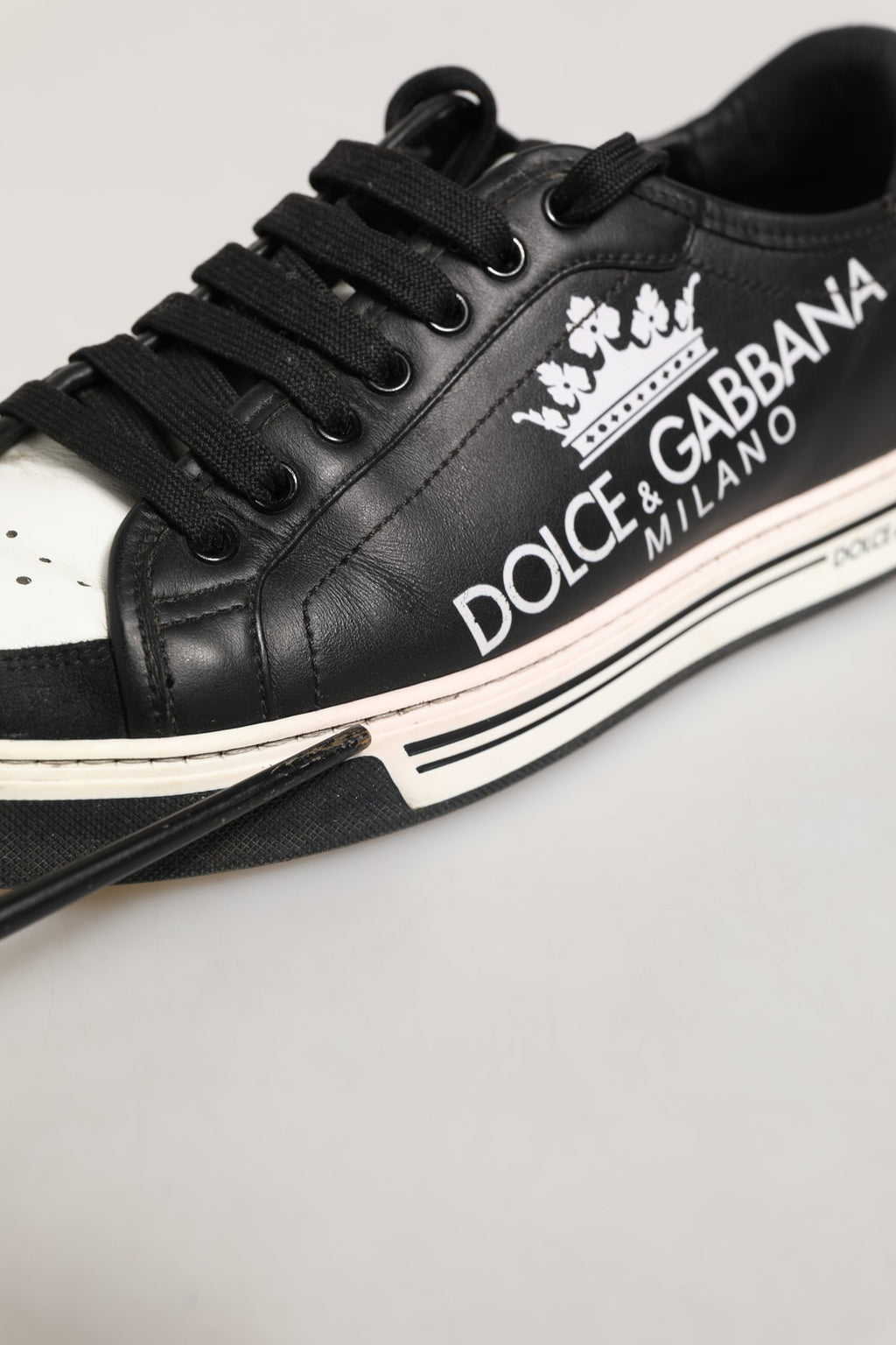 Black Leather Crown Milano Men Sneakers Shoes