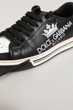 Black Leather Crown Milano Men Sneakers Shoes
