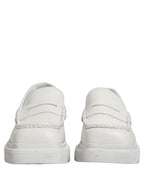 White Leather Chunky Sole Slip On Derby Shoes