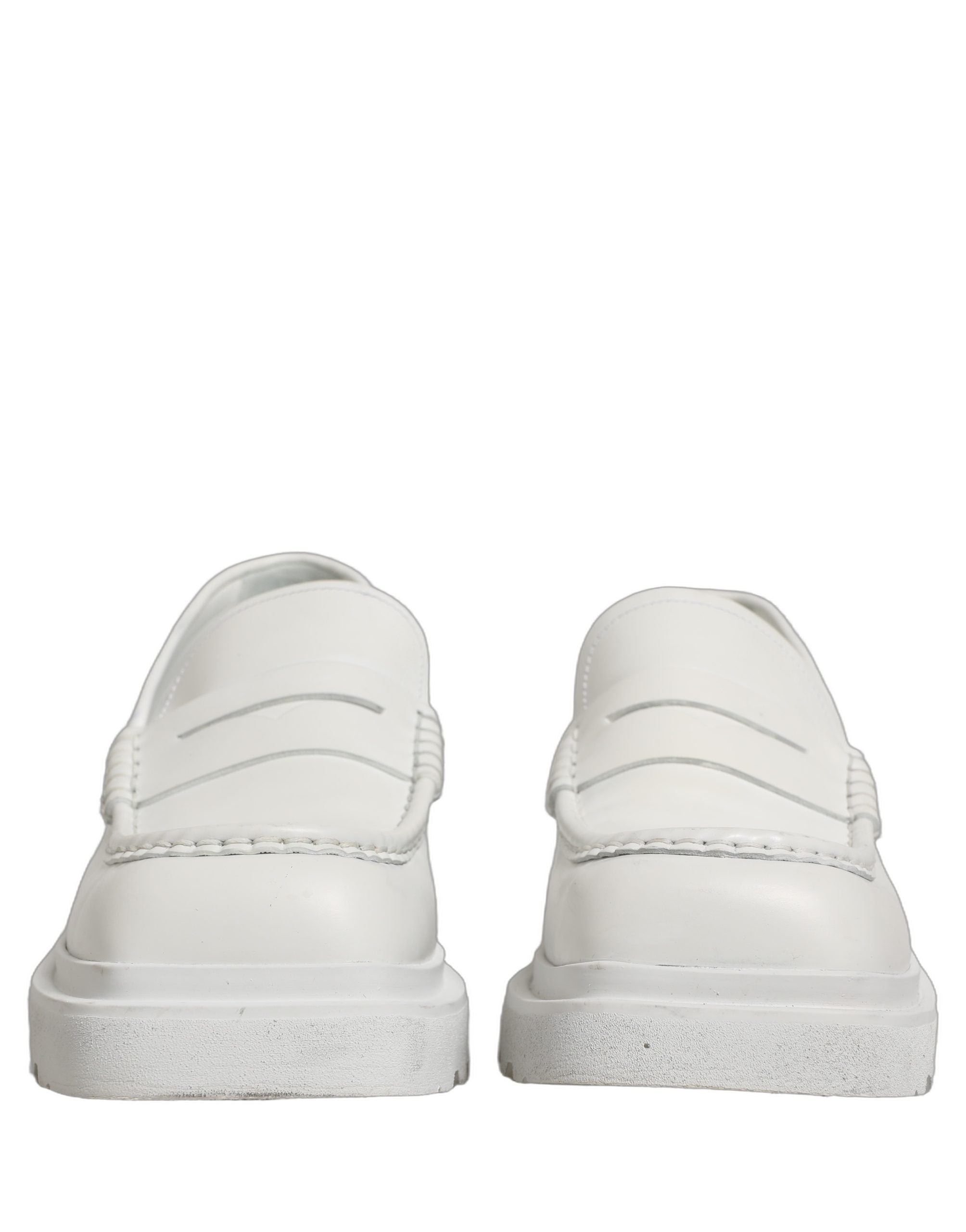 White Leather Chunky Sole Slip On Derby Shoes