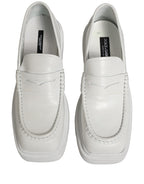 White Leather Chunky Sole Slip On Derby Shoes
