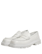 White Leather Chunky Sole Slip On Derby Shoes