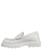 White Leather Chunky Sole Slip On Derby Shoes