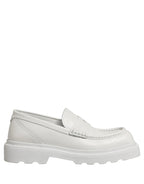 White Leather Chunky Sole Slip On Derby Shoes