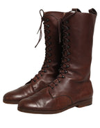 Brown Leather Lace Up Mid Calf Boots Shoes
