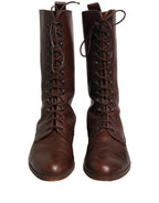 Brown Leather Lace Up Mid Calf Boots Shoes