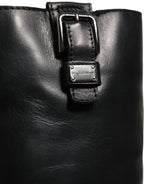 Black Leather Buckle Detail Mid Calf Boots Shoes