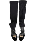 Stiletto Sandals Socks Knee High Boots Black