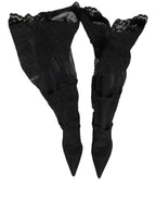 Black Over The Knee Sock Pumps Boots Shoes