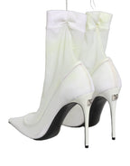 White Tulle Stretch Mesh Sock Boots Shoes