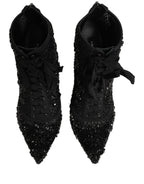 Black Embellished Mesh Ankle Boots Shoes